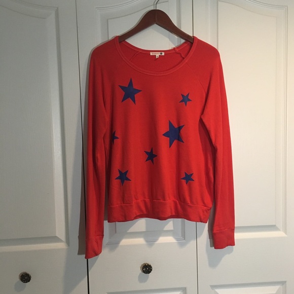 Sundry red orange with blue stars sweatshirt size1 - Picture 1 of 10